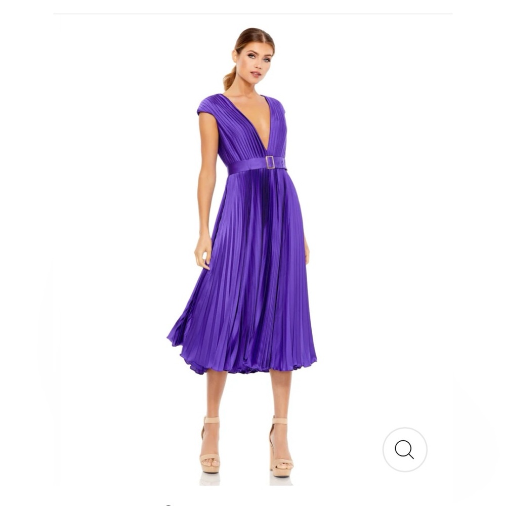 MAC DUGGAL PLEATED CAP SLEEVE BELTED A LINE DRESS SIZE 4